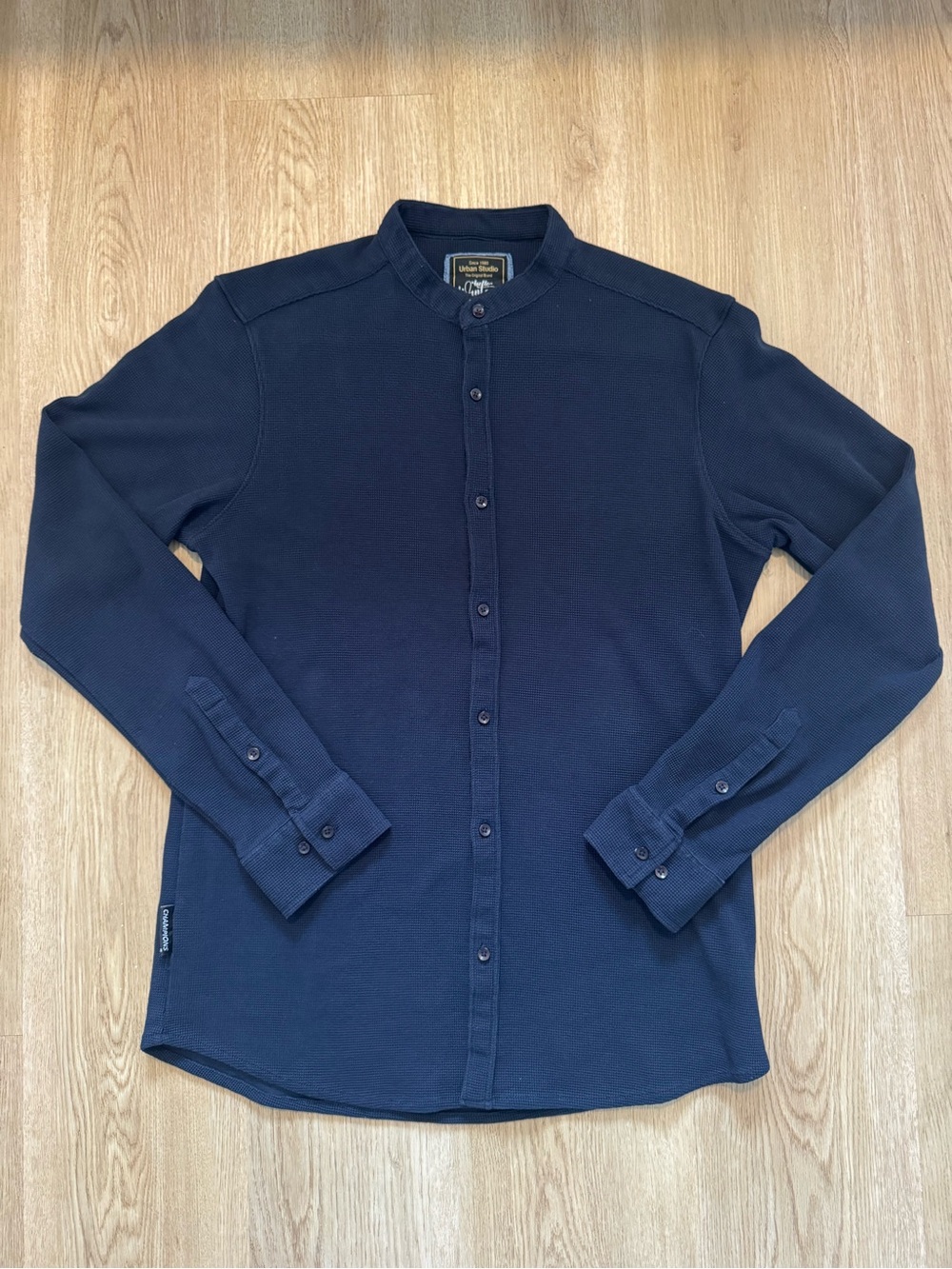 Men's Navy Grandad Collar Button-Up Shirt